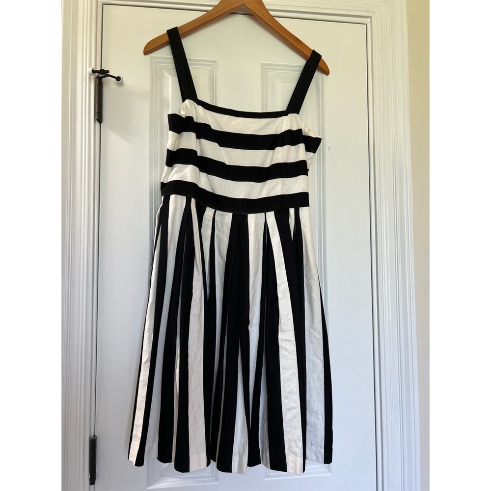 Black and White Cotton Linen Blend Dress Size 2 by LOFT